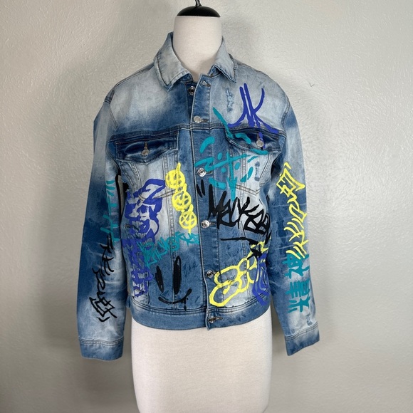 MacKeen Other - Mac Keen stretchy distressed denim graffiti jacket MK 300 Kenny size M